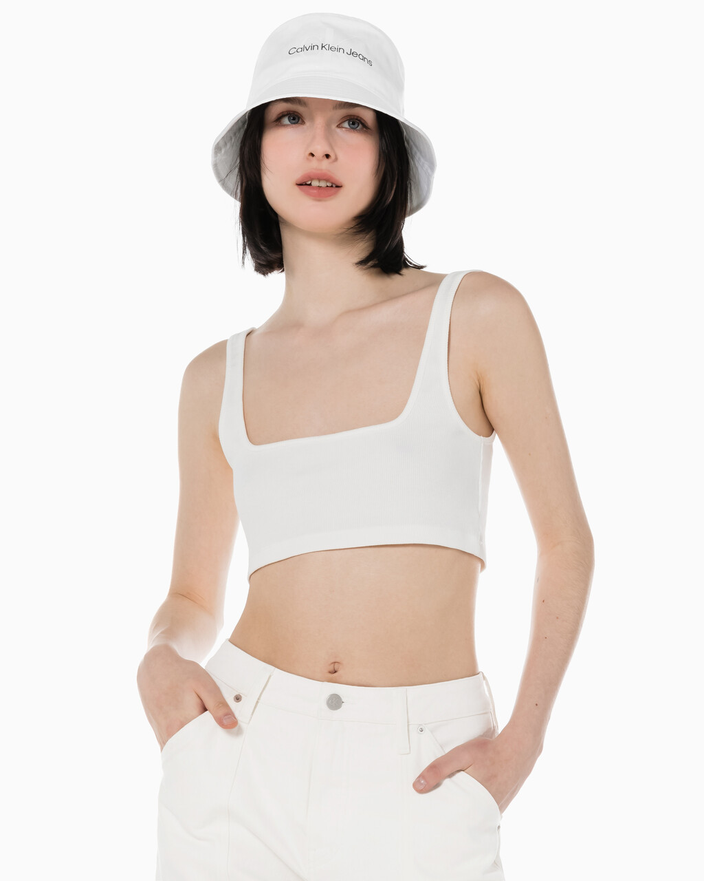 Buy 여성 레더패치 립 브라렛 in color GREIGE