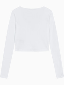 Buy 여성 스플리트 카라 립 롱 슬리브 in color BRIGHT WHITE
