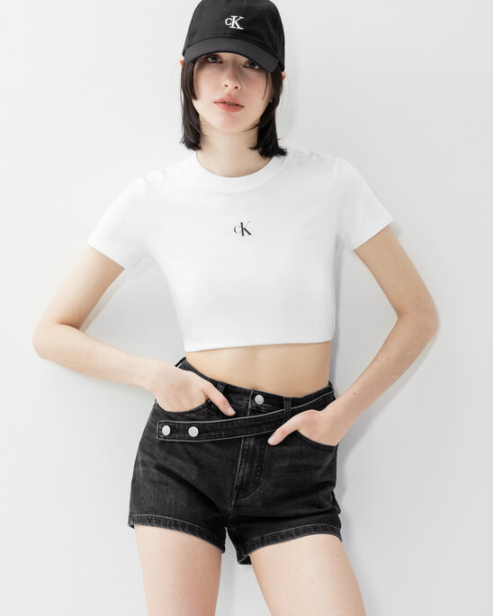 여성 하이라이즈 블랙 데님 쇼츠