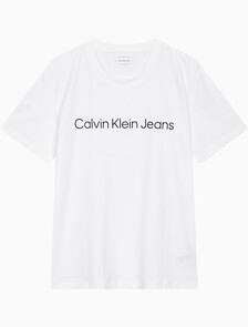 Buy 남성 레귤러핏 인스티튜셔널 로고 반팔 티셔츠 in color BRIGHT WHITE