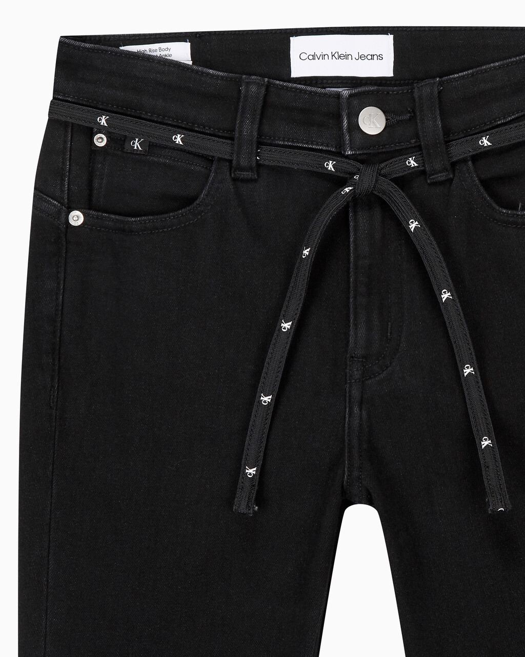 Buy 여성 하이라이즈 바디 부츠핏 앵클 블랙 기모 데님 in color WASHED BLACK LOGO LACE