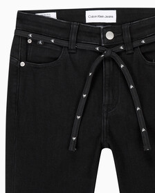 Buy 여성 하이라이즈 바디 부츠핏 앵클 블랙 기모 데님 in color WASHED BLACK LOGO LACE