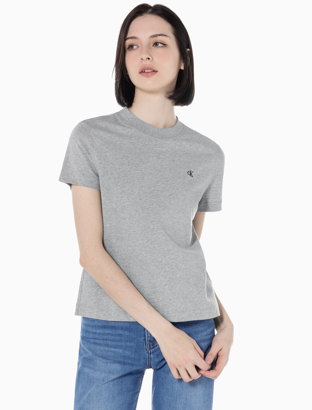 Buy 여성 릴렉스핏 아카이브 로고 크루넥 반팔 티셔츠 in color GREY HEATHER