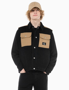 Buy 남성 캔버스 포켓 데님 베스트 in color WASHED BLACK LOGO LACE