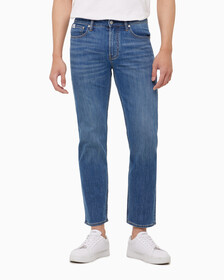 Buy 남성 슬림 스트레이트핏 미드블루 크롭 데님 in color MID BLUE BACK EMBRO