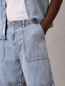 Buy 린넨 유틸리티 쇼츠 데님 쇼츠 in color Soft Blue