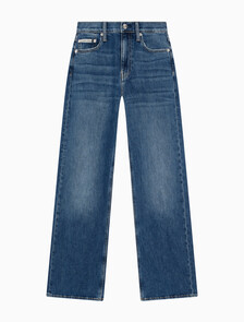 Buy 여성 하이라이즈 와이드핏 미드블루 데님 in color MID BLUE BACK EMBRO