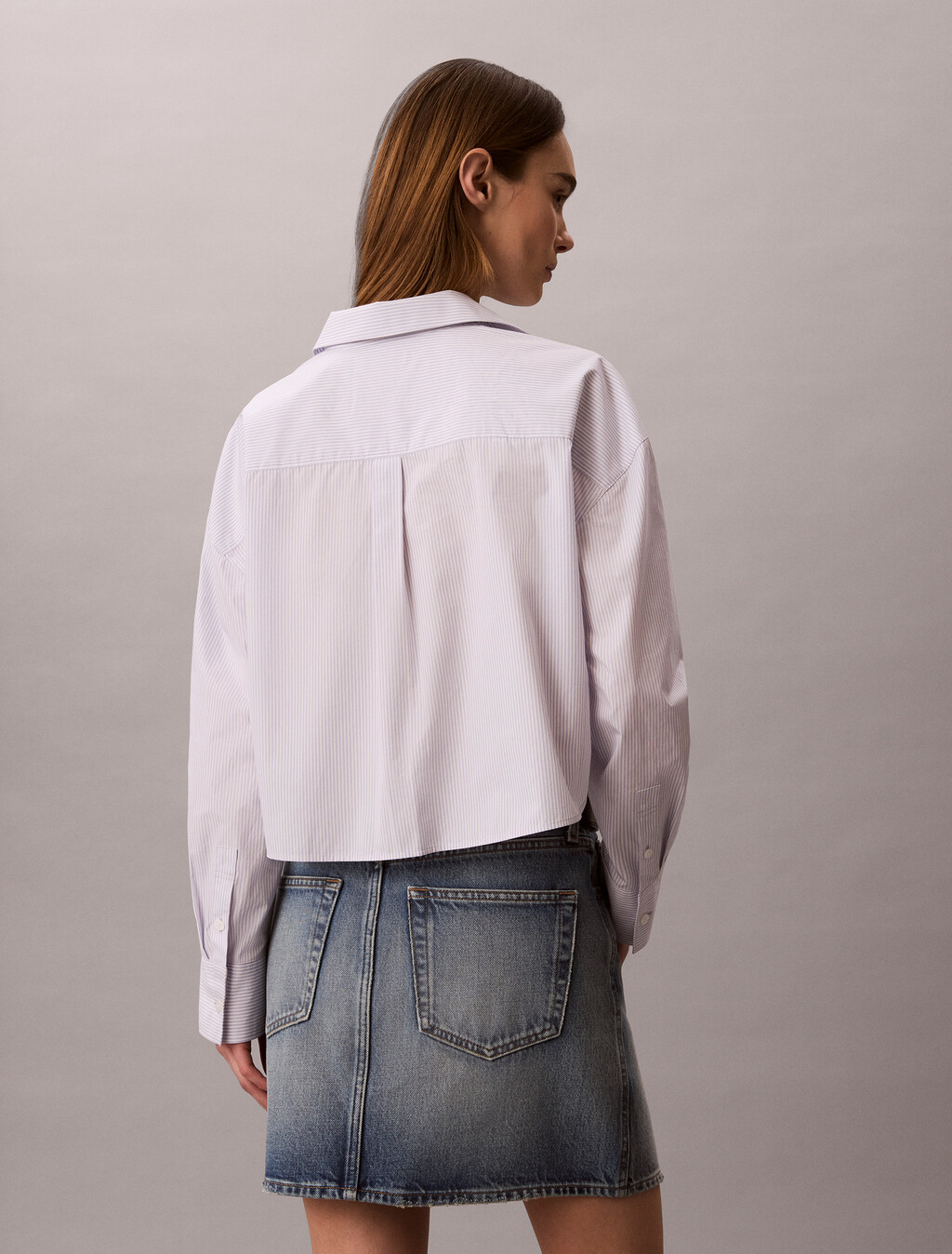 Buy 여성 팝플린 크롭 셔츠 in color Navy