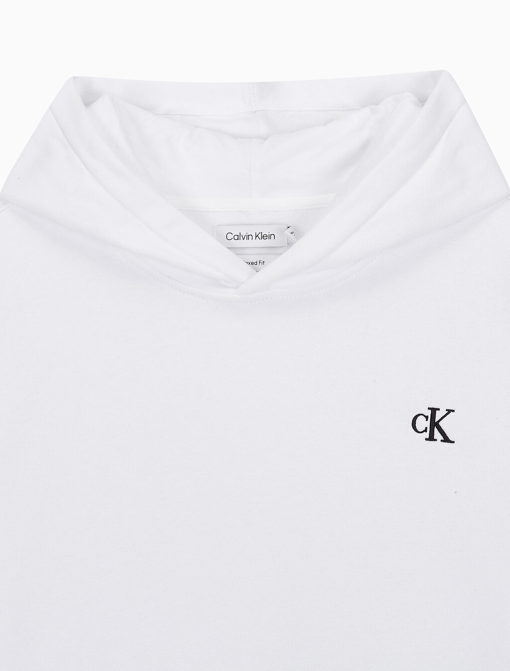 Buy 남성 아카이브 릴렉스핏 CK 스몰 로고 기모 후디 in color BRILLIANT WHITE