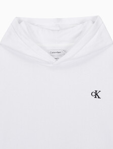 Buy 남성 아카이브 릴렉스핏 CK 스몰 로고 기모 후디 in color BRILLIANT WHITE