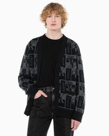 Buy 남성  릴렉스 핏 AOP 로고 스웨터 가디건 in color CK BLACK