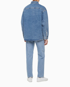 Buy 남성 박시 루즈핏 데님 셔츠 in color MID BLUE BACK EMBRO