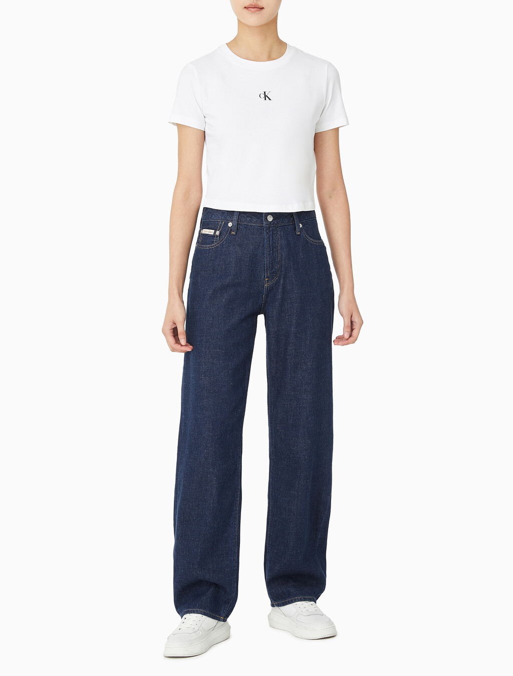 Buy 여성 90's 스트레이트핏 린스 린넨 데님 in color DARK INDIGO LINEN