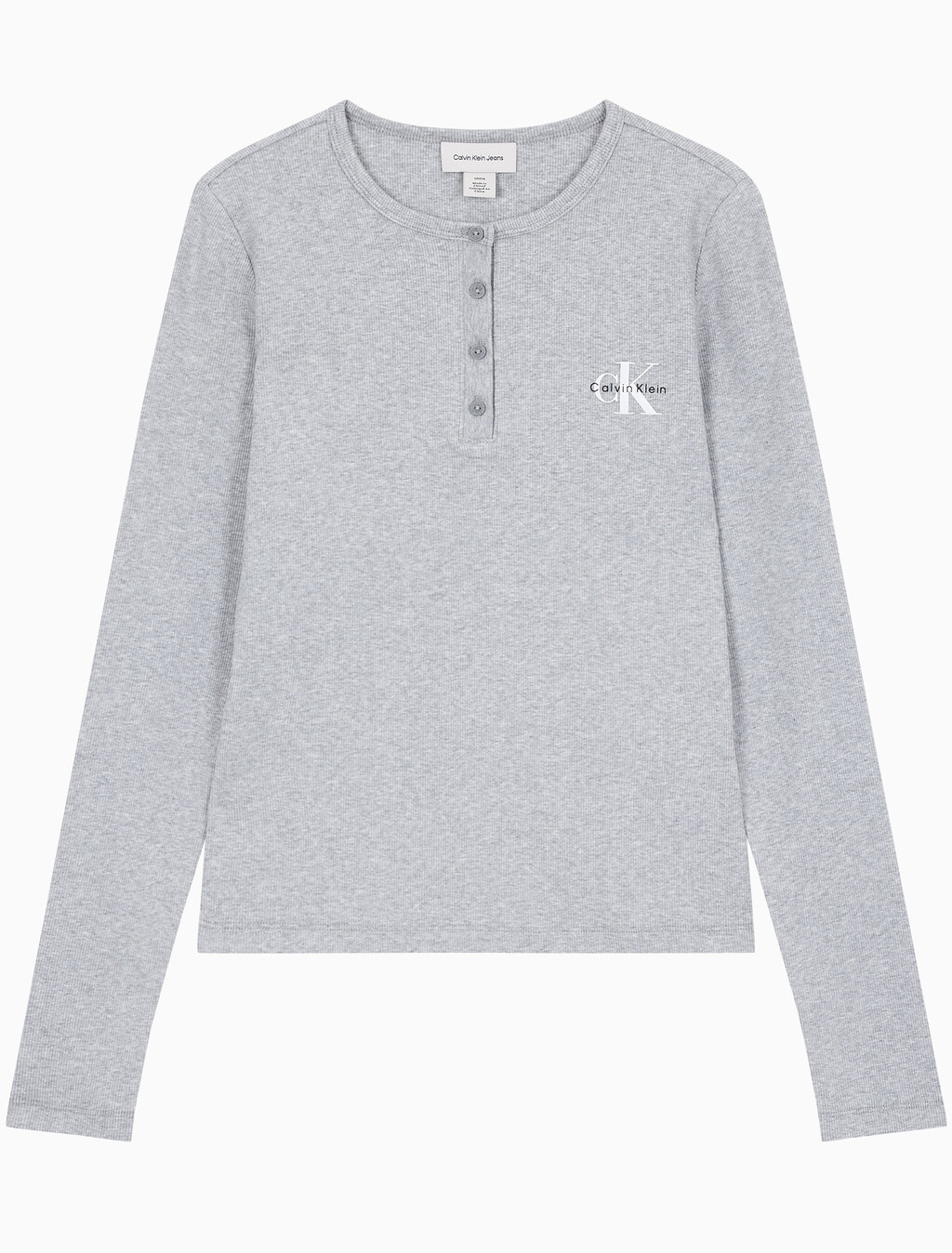 Buy 여성 모노그램 롱슬리브 헨리넥 티셔츠 in color HEROIC GREY HEATHER