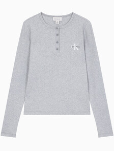 Buy 여성 모노그램 롱슬리브 헨리넥 티셔츠 in color HEROIC GREY HEATHER