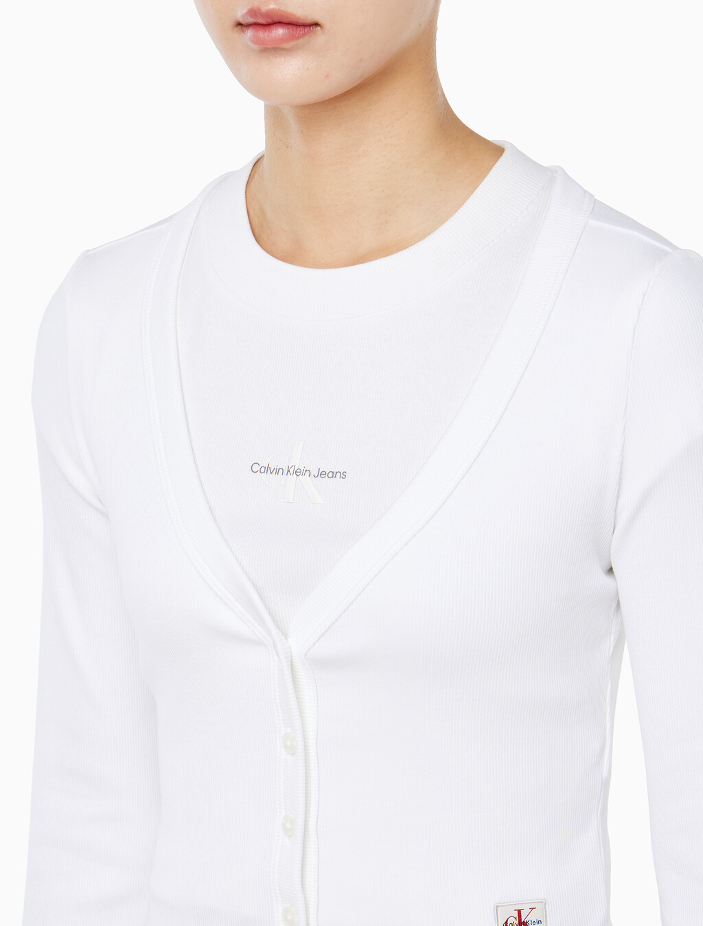 Buy 여성 우븐라벨 베이비립 가디건 in color BRIGHT WHITE