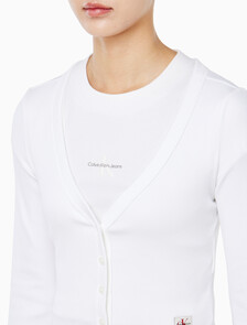 Buy 여성 우븐라벨 베이비립 가디건 in color BRIGHT WHITE