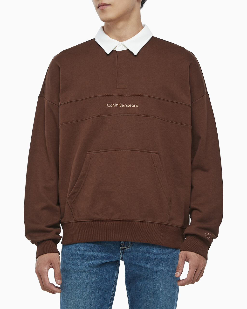 Buy 남성 롱슬리브 럭비 탑 in color DARK BROWN