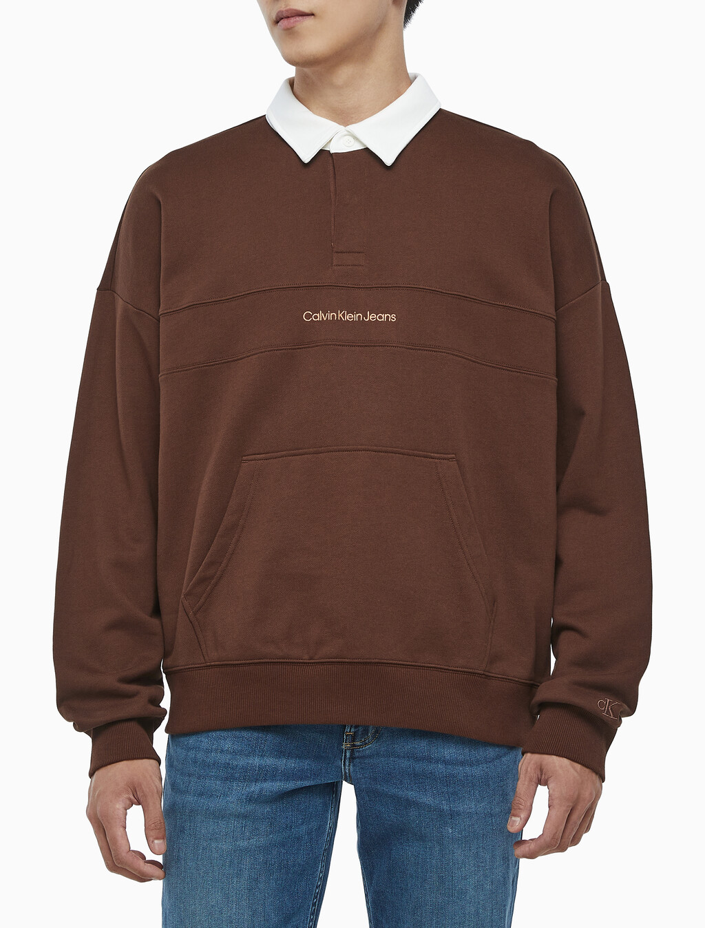 Buy 남성 롱슬리브 럭비 탑 in color DARK BROWN