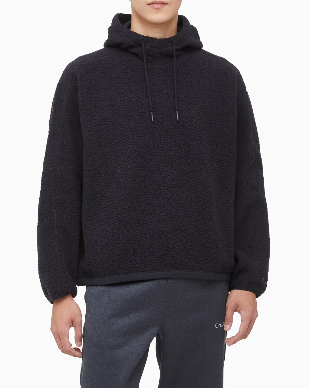 Buy 남성 릴랙스핏 쉐르파 후디 in color BLACK