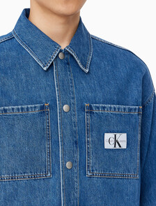 Buy 남성 오버사이즈 데님 셔츠 in color MID BLUE BACK EMBRO