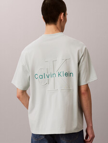 Buy 릴렉스드핏 쿨링 저지 모노로고 티 in color Dusty blue