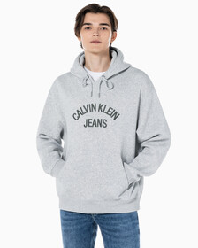 Buy 남녀공용 커브드로고 후디 in color LIGHT GREY HEATHER