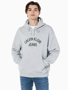 Buy 남녀공용 커브드로고 후디 in color LIGHT GREY HEATHER