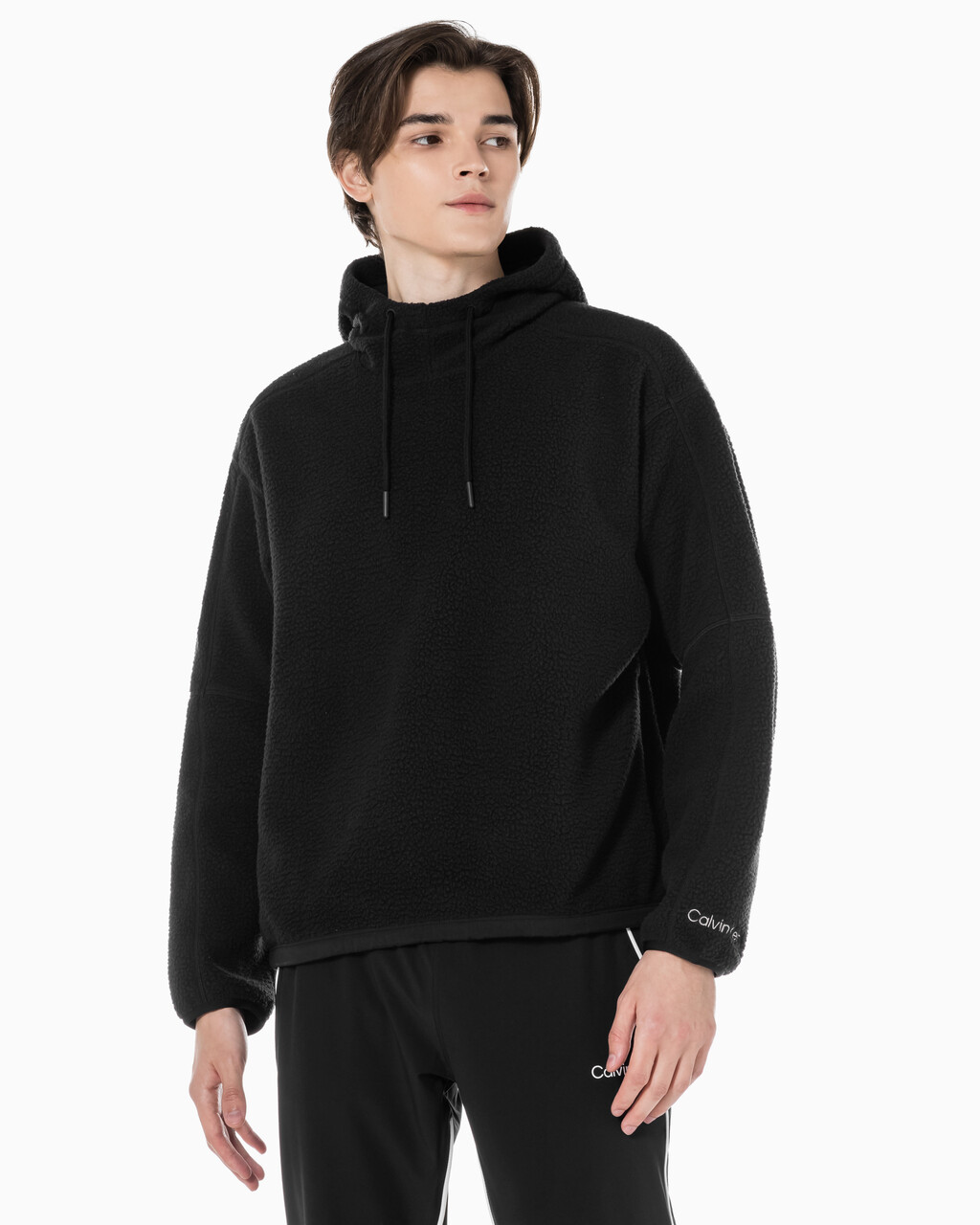 Buy 남성 릴랙스핏 쉐르파 후디 in color BLACK