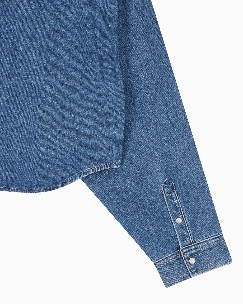 Buy 여성 오버사이즈핏 미드블루 크롭 데님 재킷 in color MID BLUE BACK EMBRO