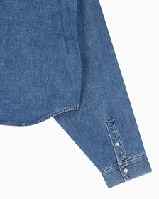 Buy 여성 오버사이즈핏 미드블루 크롭 데님 재킷 in color MID BLUE BACK EMBRO