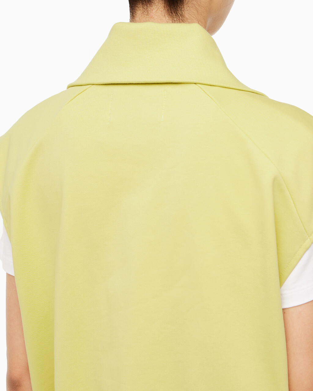 Buy 여성 드롭숄더 하프집업 슬리브리스 니트탑 in color YELLOW SAND