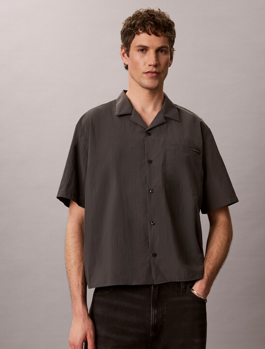 나일론 릴렉스 캠프 카라 숏슬리브 셔츠