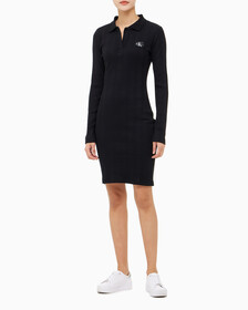 Buy 여성 모노그램 로고 뱃지 폴로 카라 립 원피스 in color CK BLACK