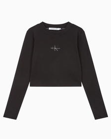 Buy 여성 롱슬리브 모노그램 베이비 티 in color CK BLACK