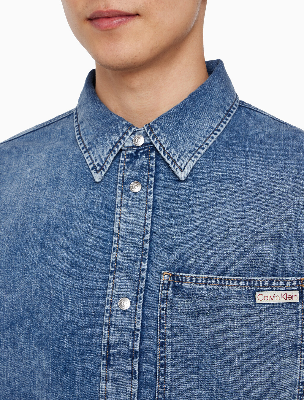 Buy 남성 레귤러핏 미드블루 데님 셔츠 in color CHALKY BLUE