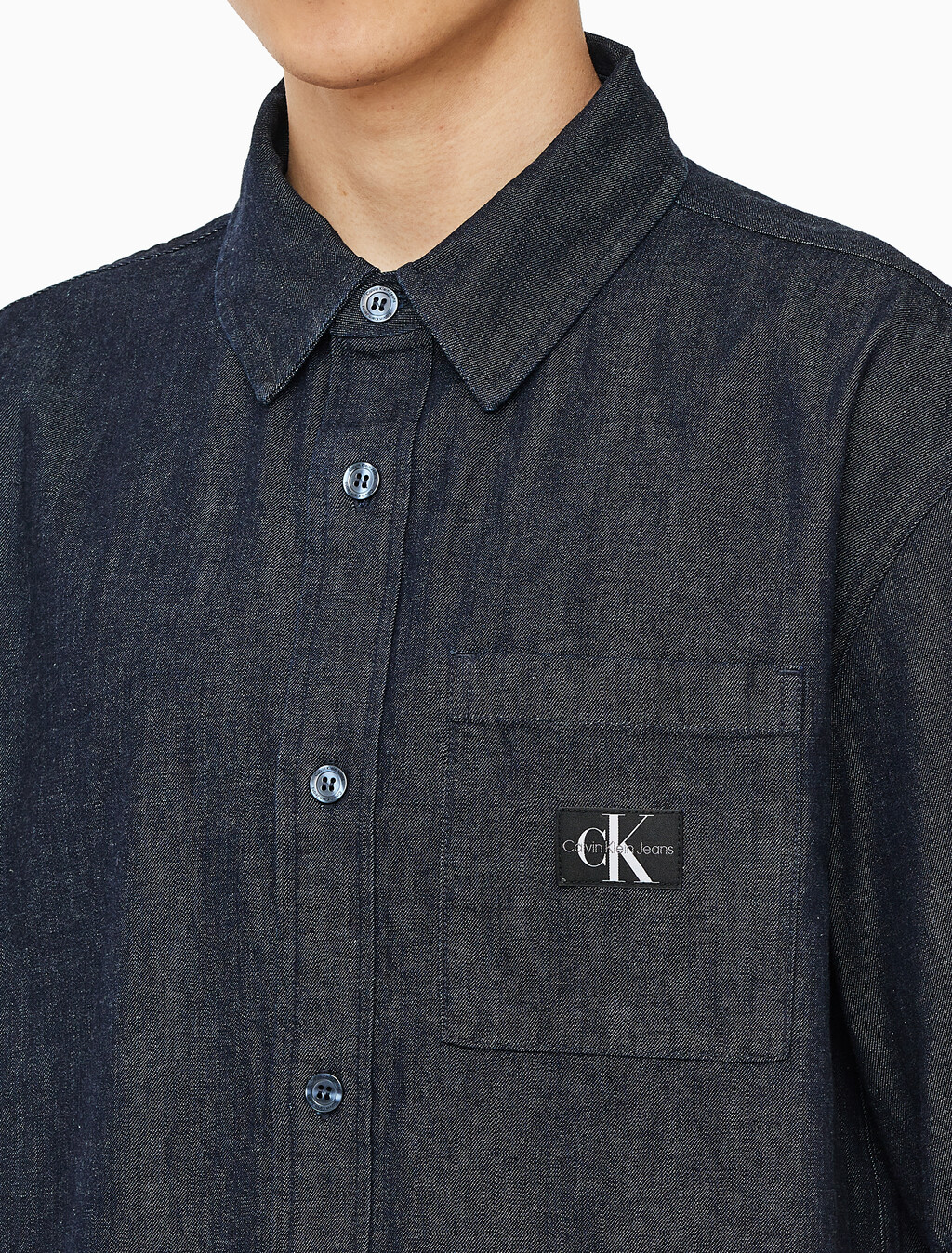Buy 남성 캠프 반팔 데님 셔츠 in color BLUE BLACK HANGER LOOP