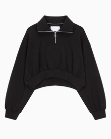Buy 여성 하프집 엠보스 폴로넥 스웻 in color CK BLACK