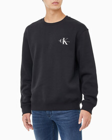 Buy 남녀공용 릴렉스핏 스몰 모노그램 로고 기모 스웨트셔츠 in color CK BLACK