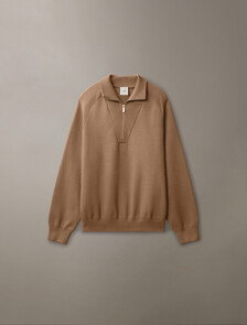 Buy 유니섹스 롱슬리브 테크 니트 쿼터 집업 스웨터 in color SPICED PLUM