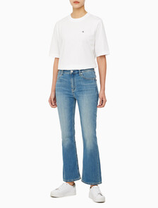 Buy 여성 하이라이즈 바디슬림 부츠핏 앵클 미드블루  데님 in color MID BLUE BACK EMBRO
