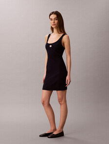 Buy 여성 우븐라벨 베이비립 미니드레스 in color DARK SAPPHIRE