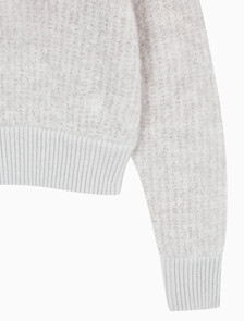Buy 여성 크롭 하프 집 울 스웨터 in color LIGHT GREY HEATHER