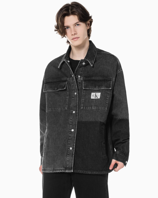 남성 오버사이즈 유틸리티 블랙 데님 셔츠 재킷