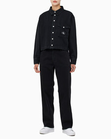Buy 여성 크롭 대드 데님 셔츠 in color WASHED BLACK LOGO LACE