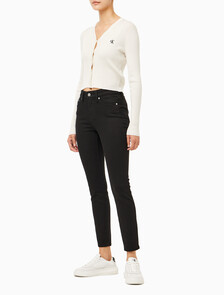Buy 여성 하이라이즈 스키니 앵클핏 블랙 데님 in color WASHED BLACK LOGO LACE
