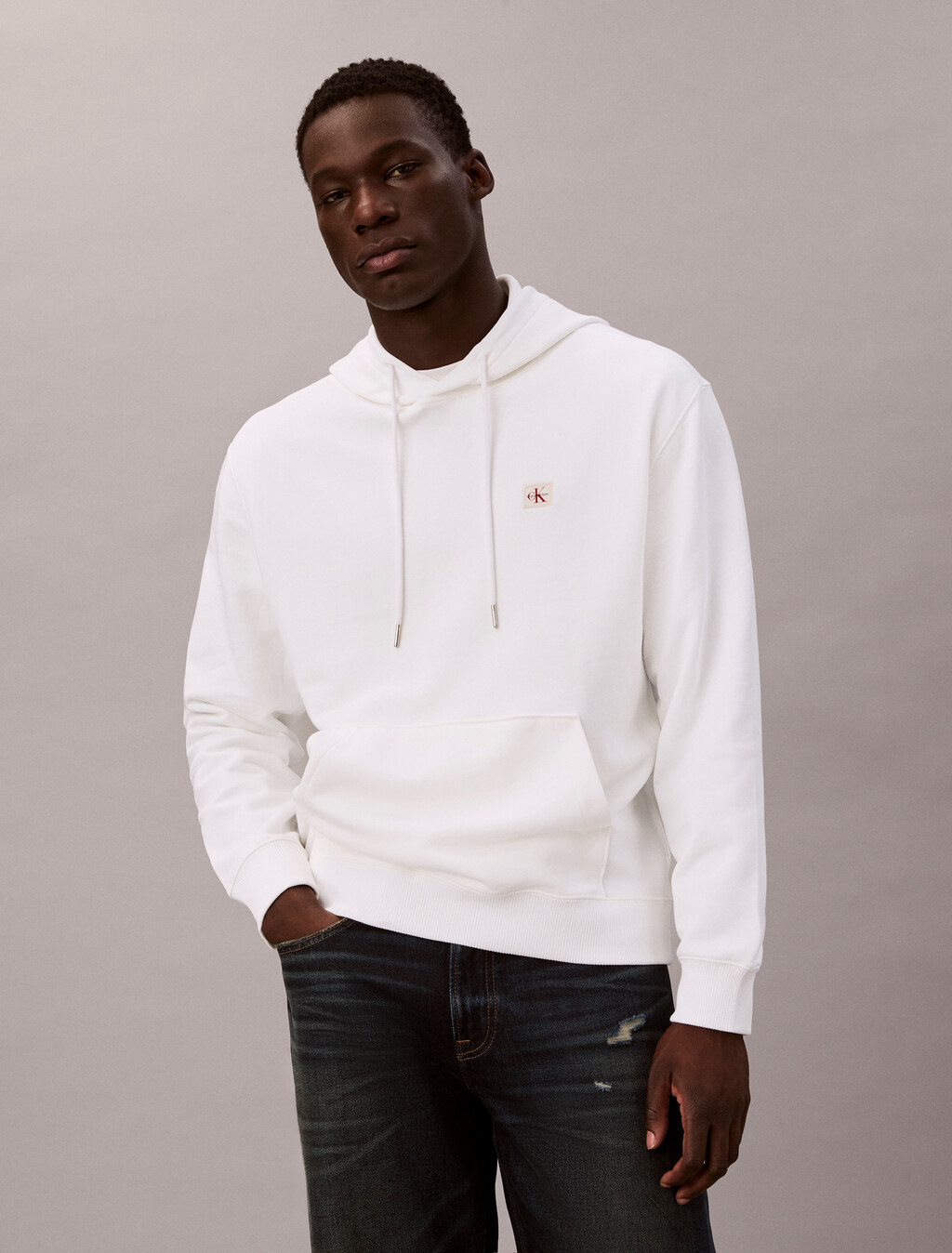 Buy 남성 350 테리 뱃지 후드 스웻셔츠 in color BRIGHT WHITE