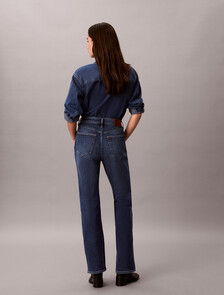 Buy 여성 하이라이즈 부츠컷 인디고 에코 데님 in color Dark Blue