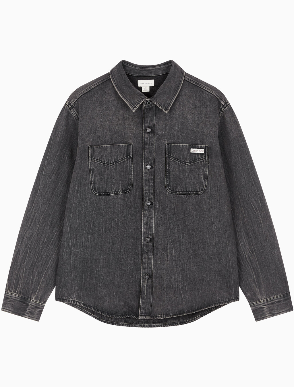 Buy 남성 오버핏 블랙 워시 데님 셔츠 in color BLACK FOG