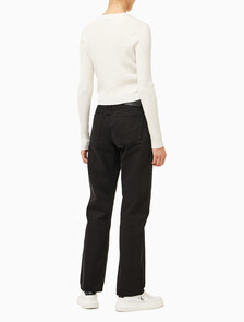 Buy 여성 로우라이즈 스트레이트핏 블랙 데님 in color WASHED BLACK LOGO LACE